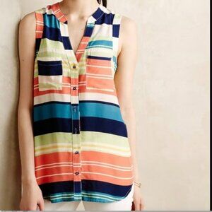 Maeve Anthropologie Sunseeker striped sleeveless blouse top, size 8 / medium